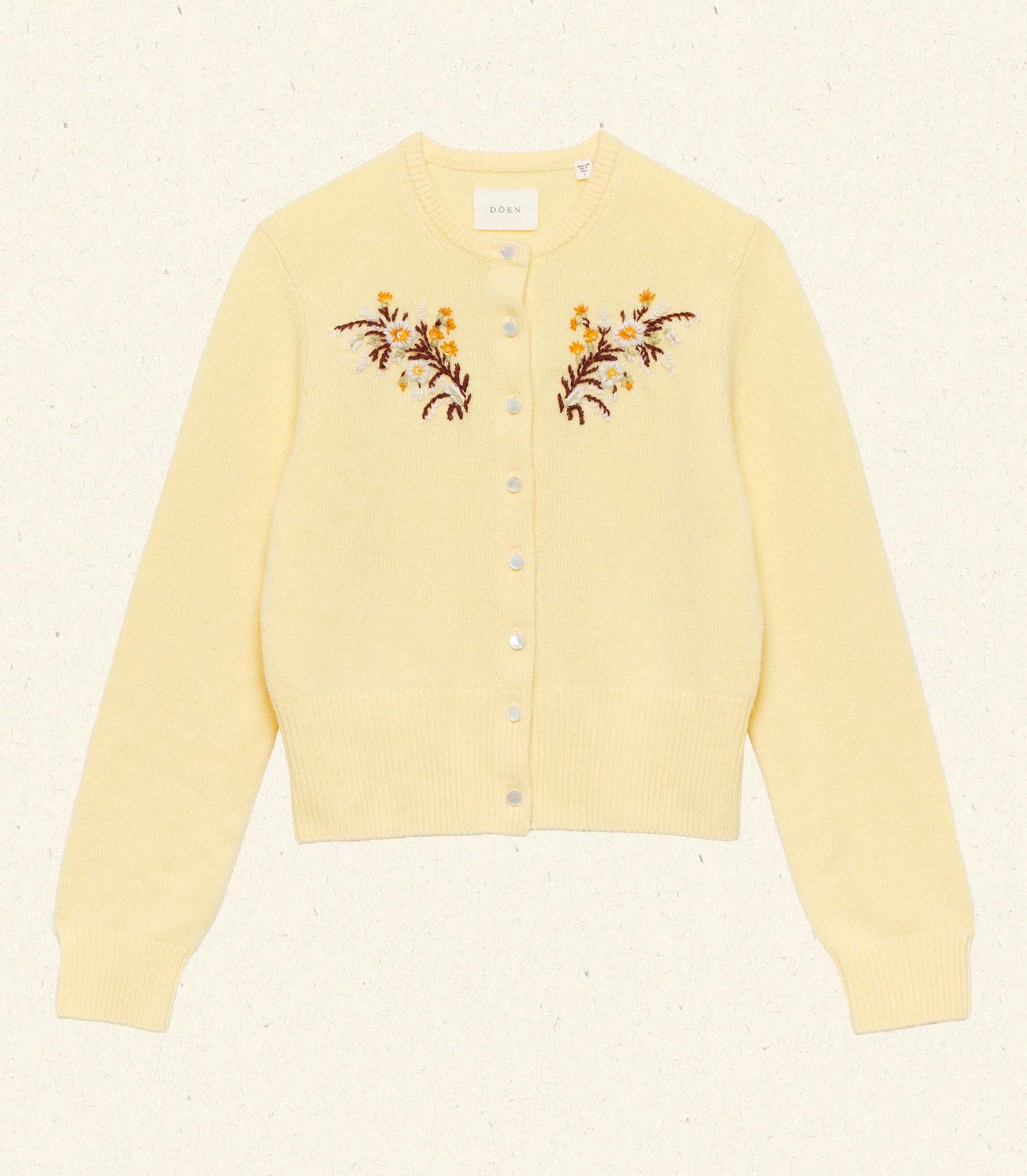FAIRCHILD CASHMERE CARDIGAN -- BUTTERCUP FLORAL EMBROIDERY