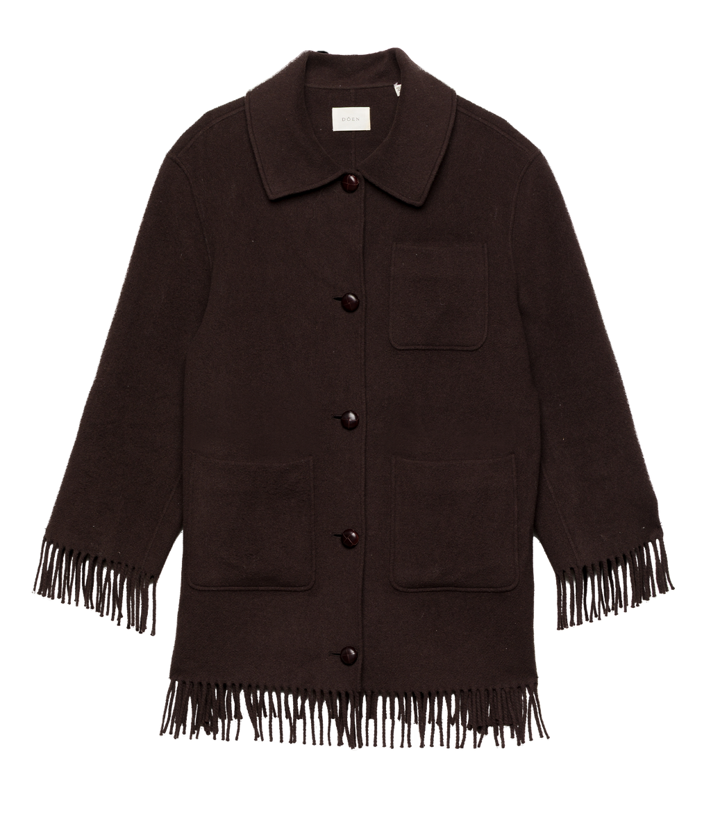 GERMAIN FRINGE COAT -- BITTER CHOCOLATE
