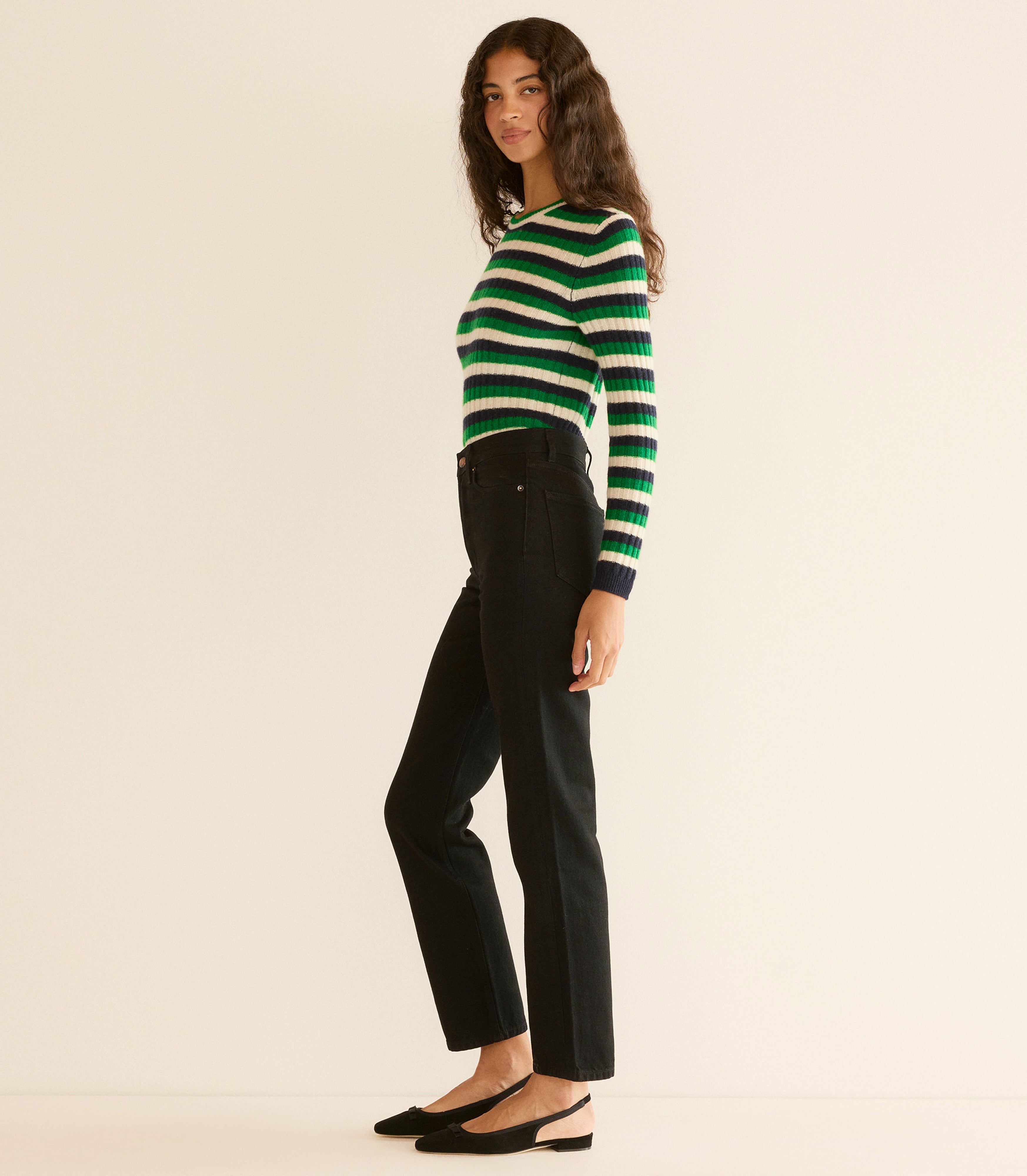 HYERES CASHMERE SWEATER -- VERT CARRINGTON STRIPE